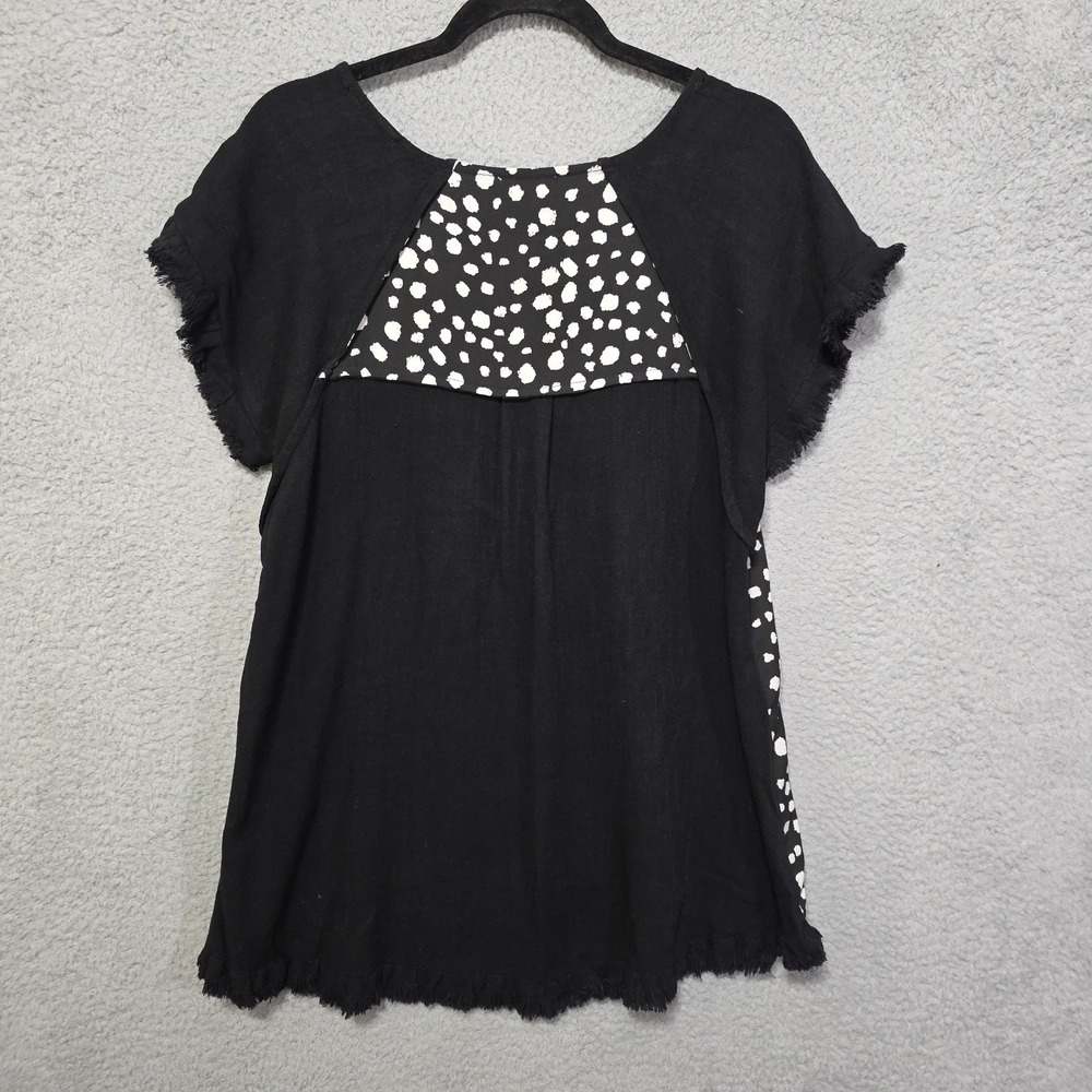 Umgee Womens Linen Short Sleeve Raw Hem Top Size Small Lot of 2  Red Black - Picture 3 of 11